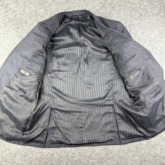 Baroni Blazer Mens 38R Blue Silk Wool Mini Plaid Check Sport Coat Woven in Italy - Picture 7 of 14